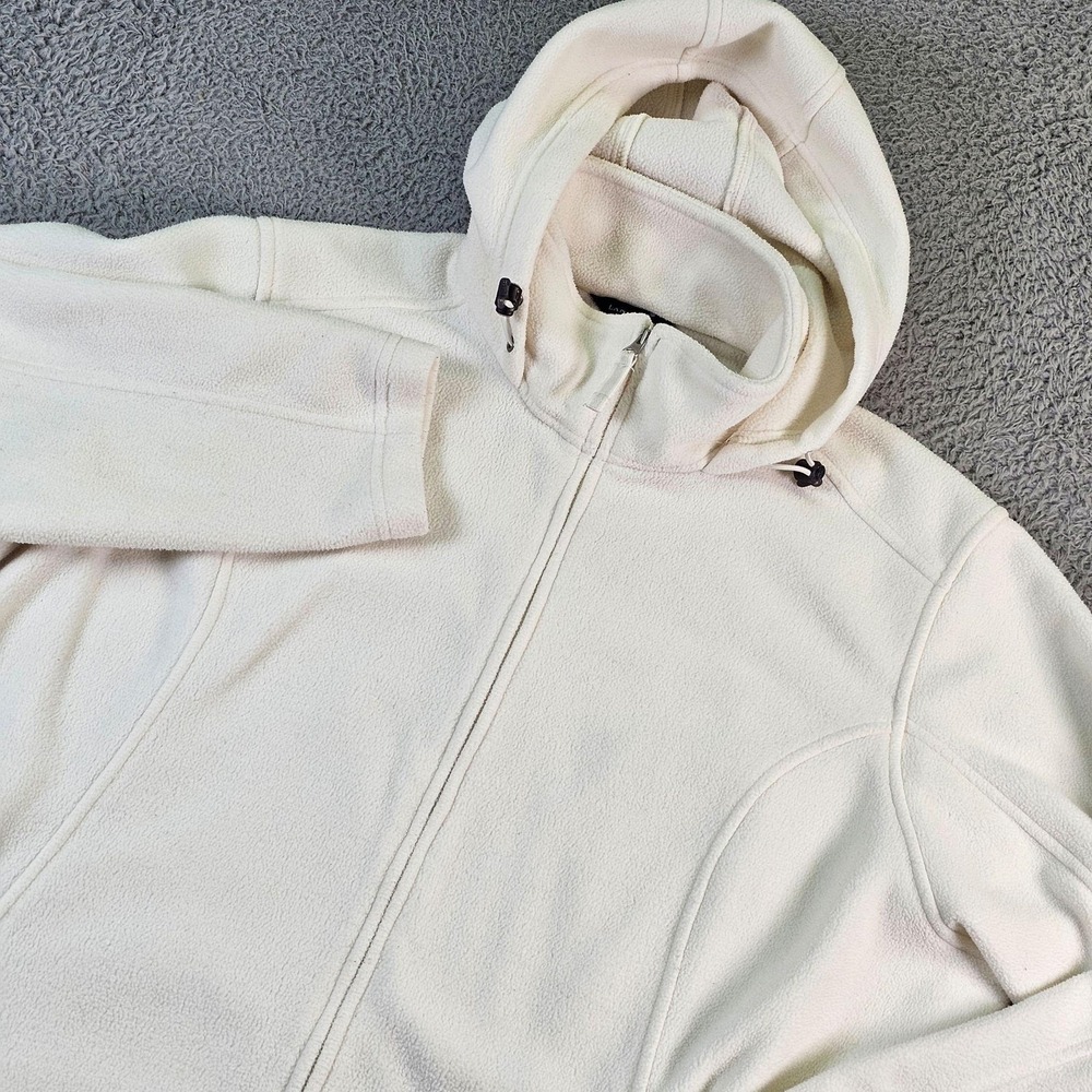 Lands' End Coat Womens 2X Plus White ThermaCheck Fleece Hooded Full Zip Pockets